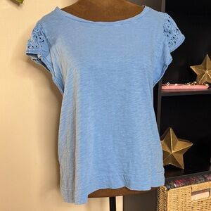 Jane and Delancey Light Blue Eyelet Sleeve Top